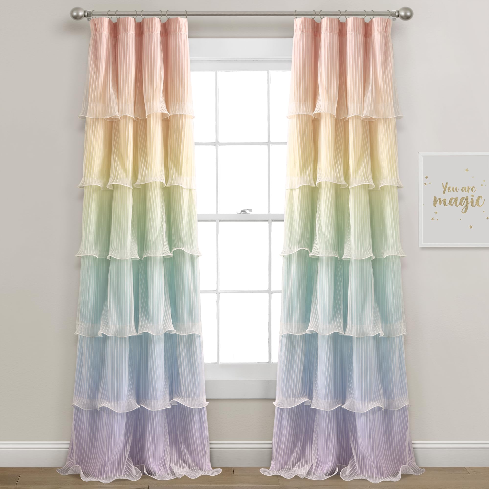 Rainbow Ombre Nerina Window Curtain Panel Pair, 36" W x 84" L, Rainbow