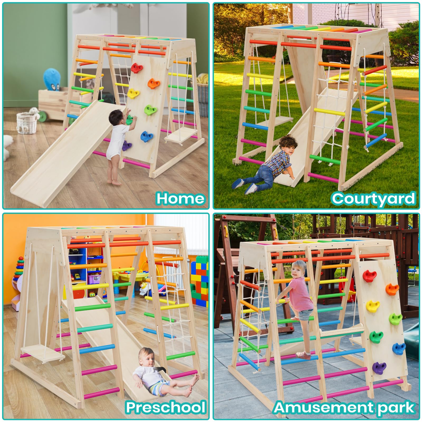 7-in-1 Indoor Playground Jungle Gym with Slide