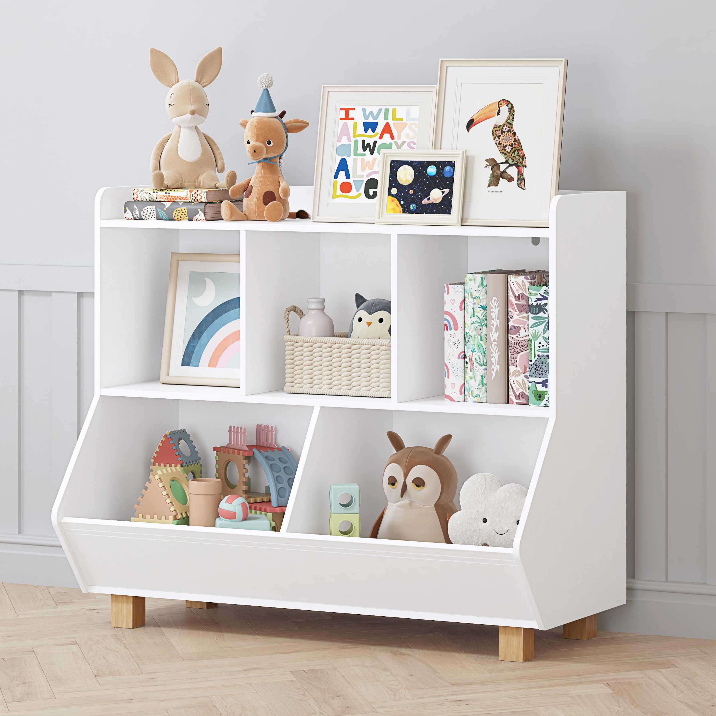 Kids Bookshelf and Toy Storage Organizer with Legs