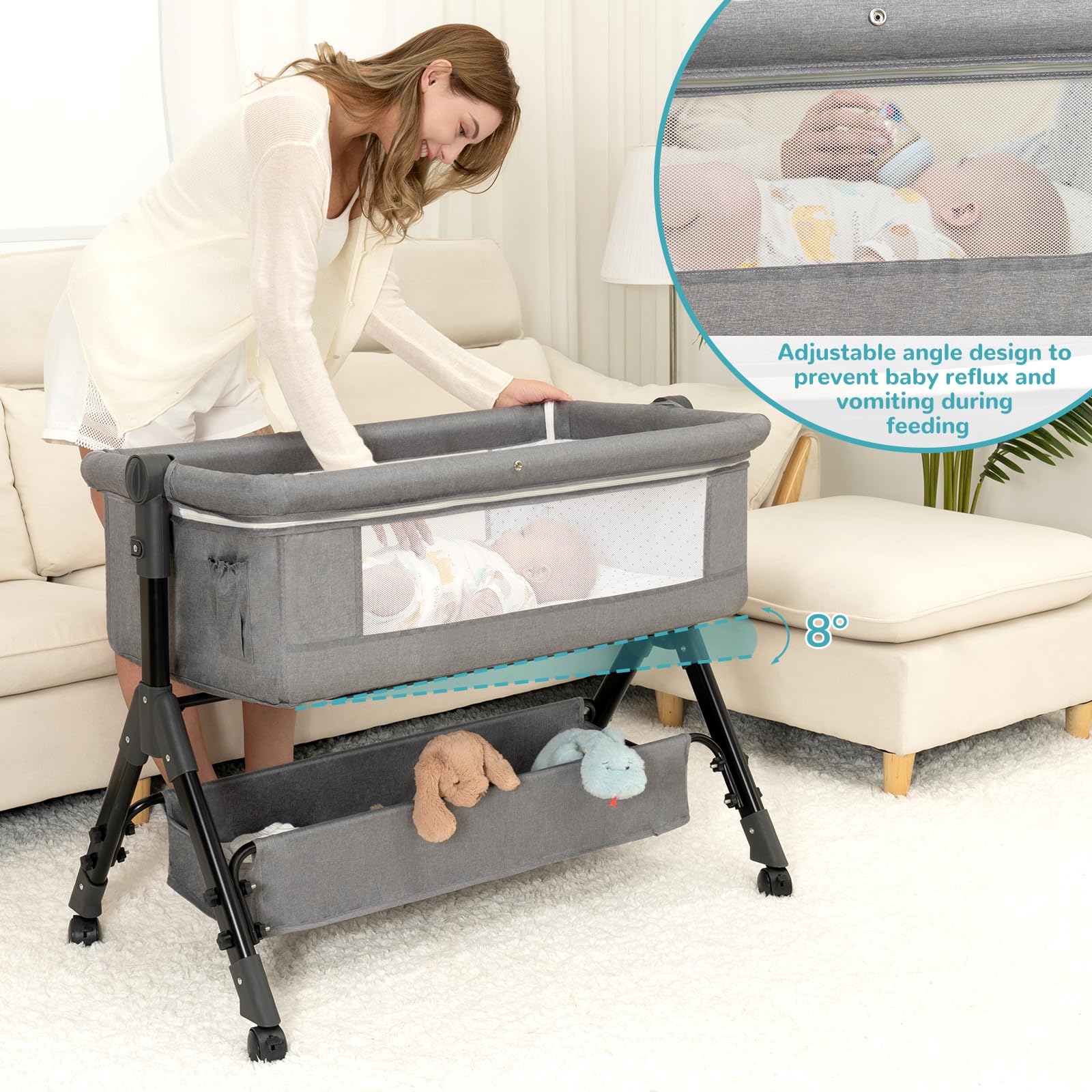 3-in-1 Convertible Baby Bassinet with Bedside Sleeper