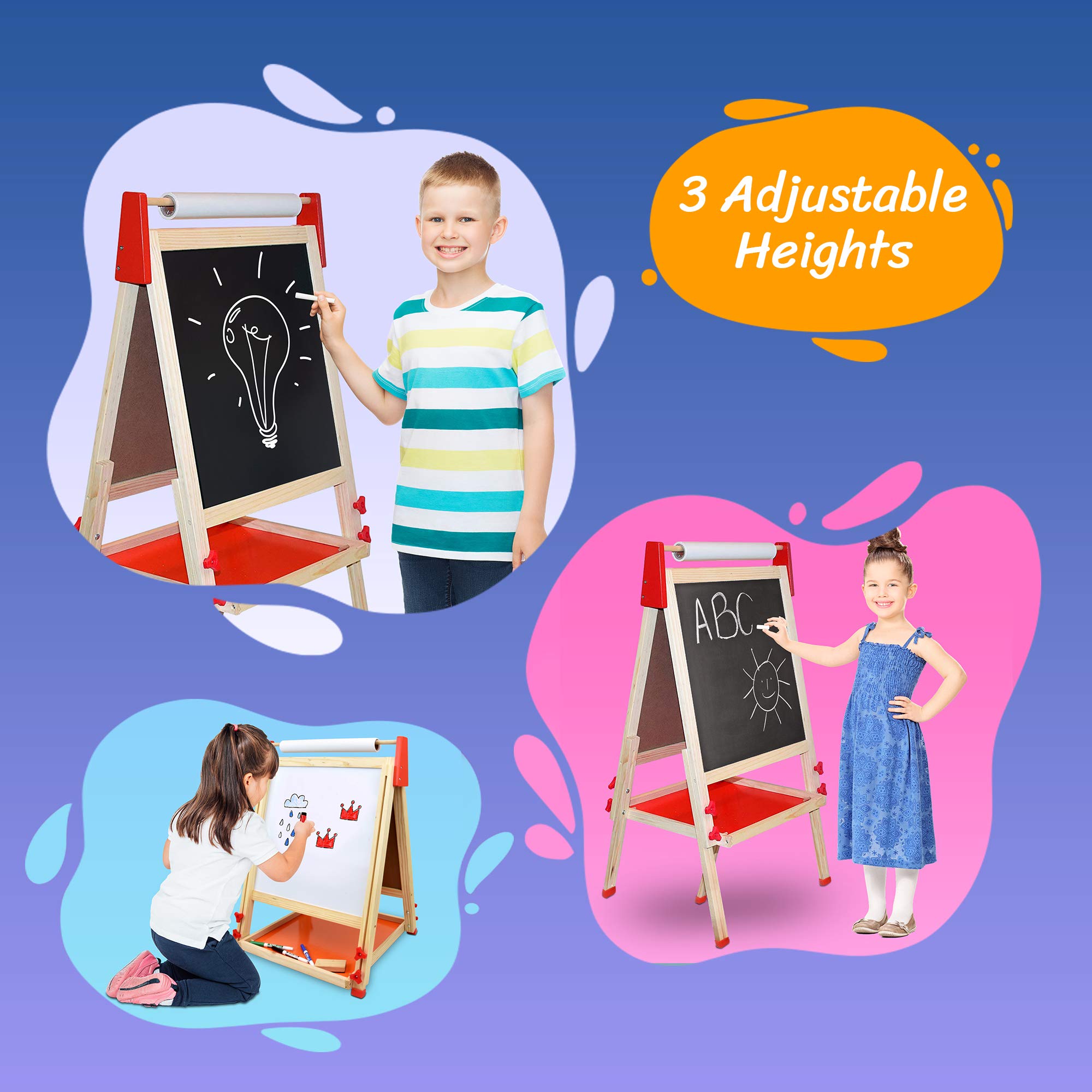 Number 1 in Gadgets Deluxe Standing Art Easel, Dry-Erase Board Chalkboard Magnetic Whiteboard Paper Roll and Accessories, Ultimate All-in-One Wooden Kid's Art Easel