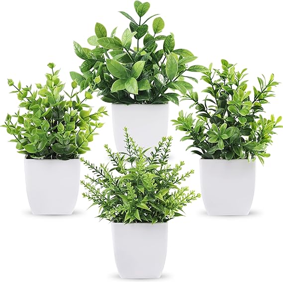 4 Pack Fake Plants Mini Artificial Greenery Potted Plants for Home