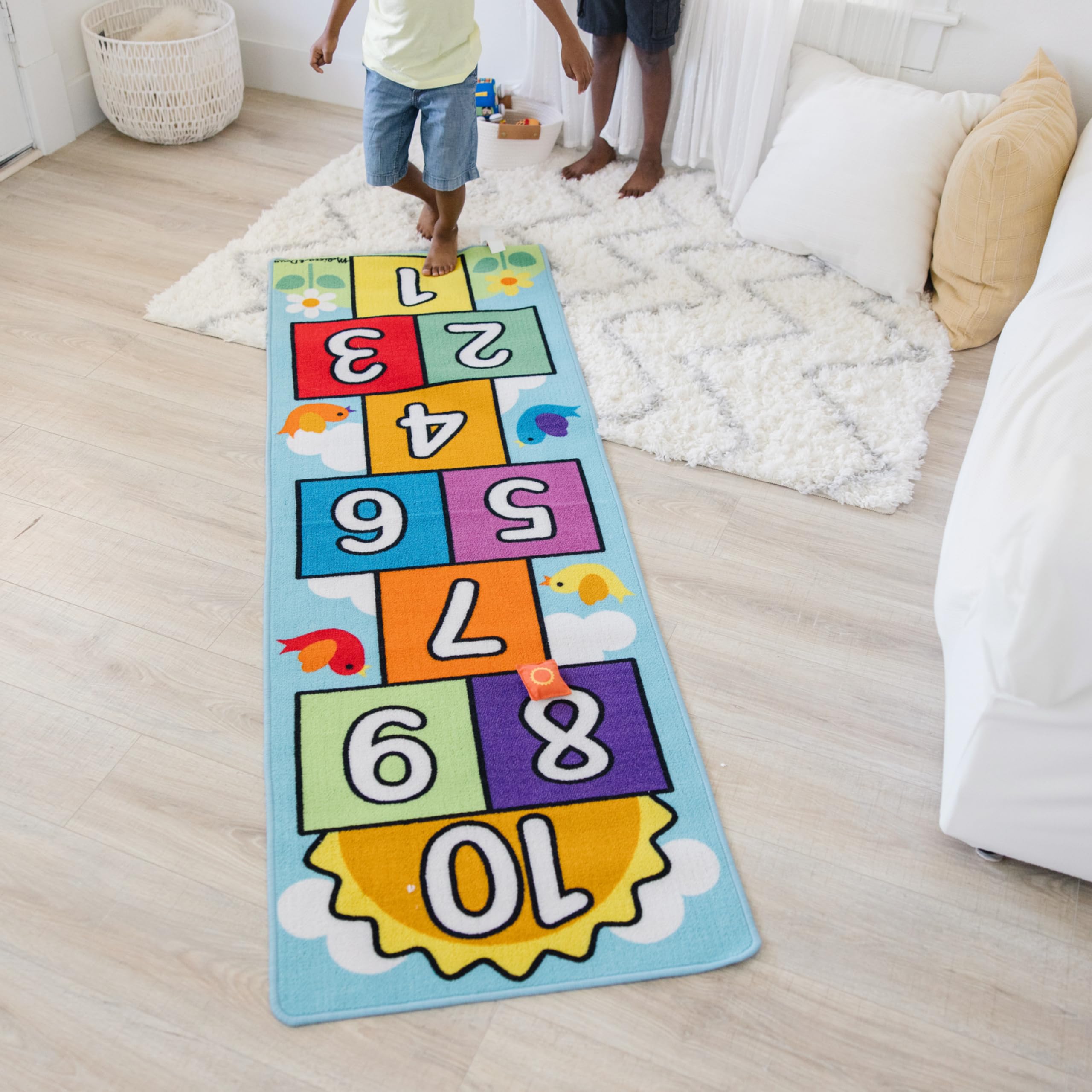 Hop and Count Hopscotch Game Rug (3 pcs, 78.5 x 26.5 inches) Classic Hopscotch Rug