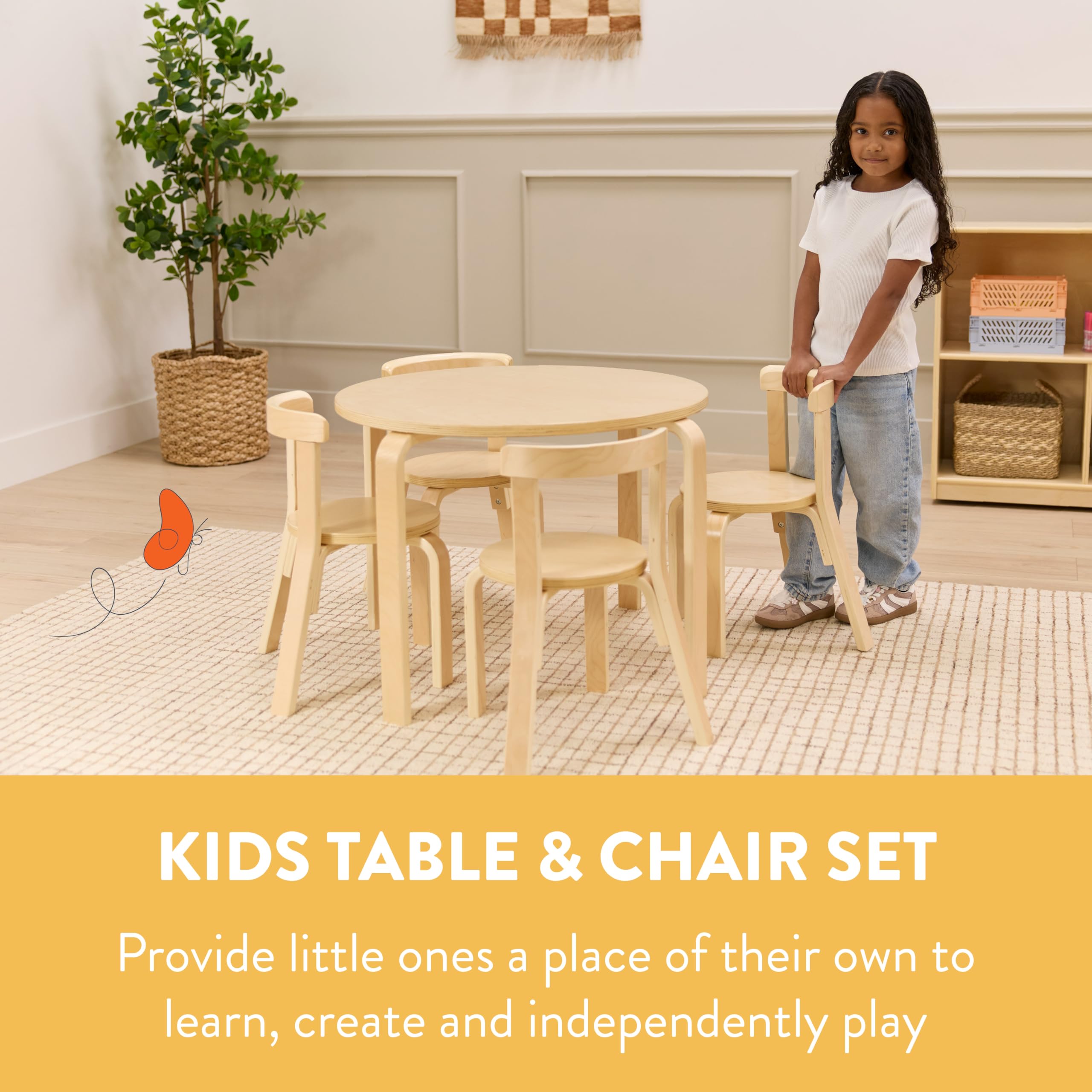 Bentwood Kids Table and Chairs Set Natural Wood 5-Piece