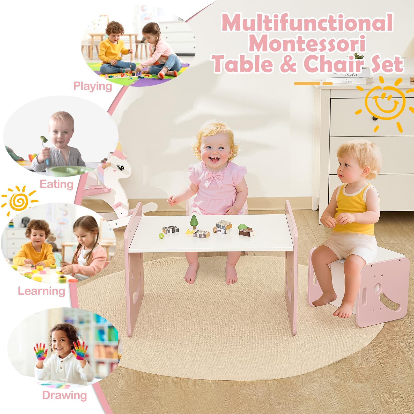 Montessori Toddler Table and Chair Set Pink