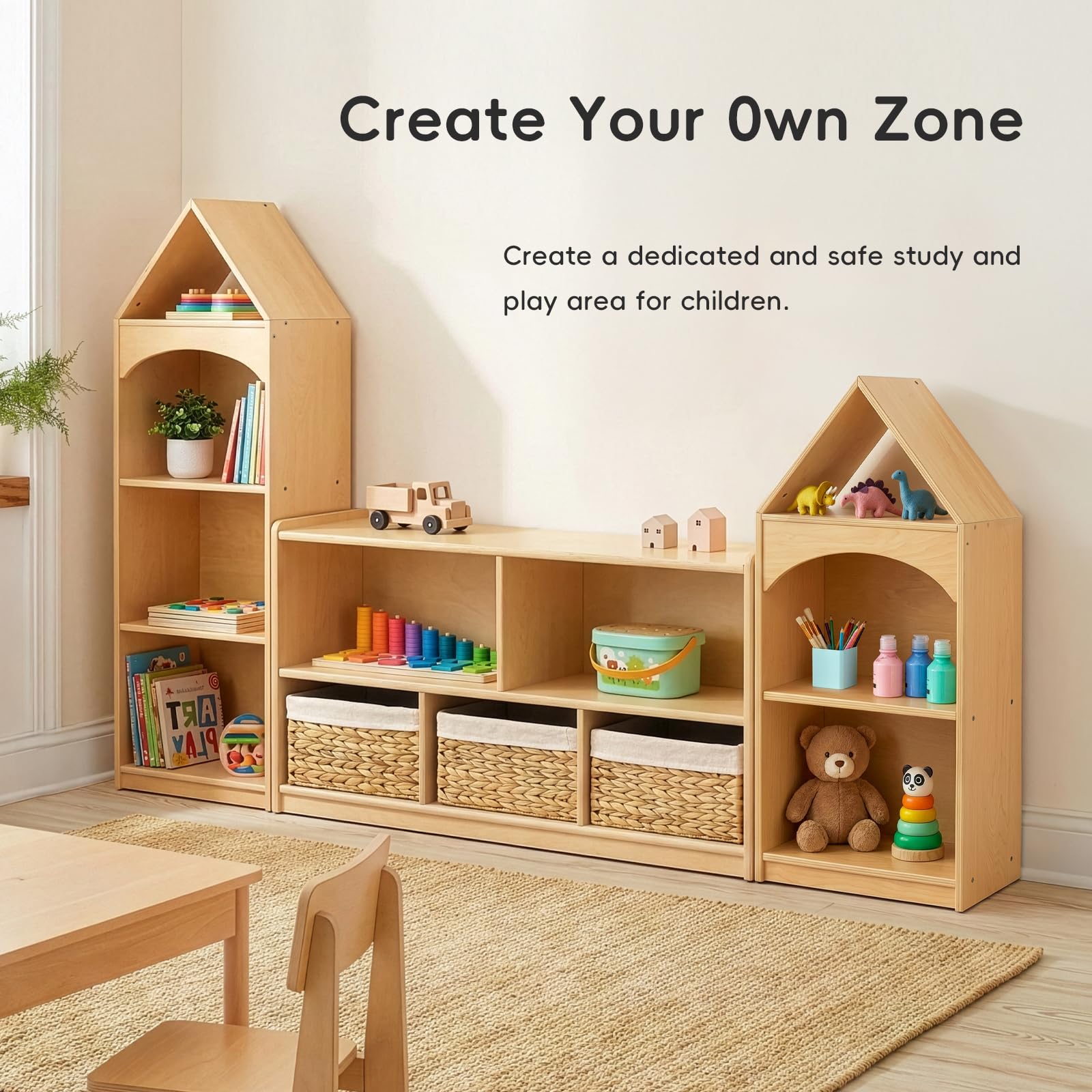 5-Section Wooden Storage Cabinet for Kids