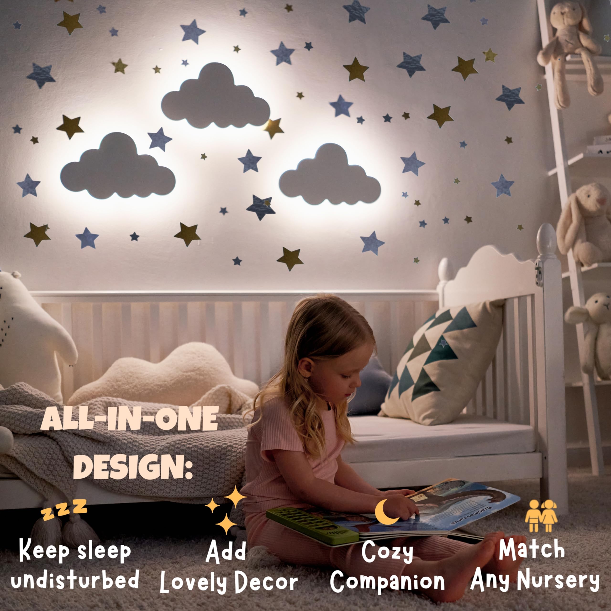 Rechargeable Cloud Night Light with Dimmable LED and Star Decals