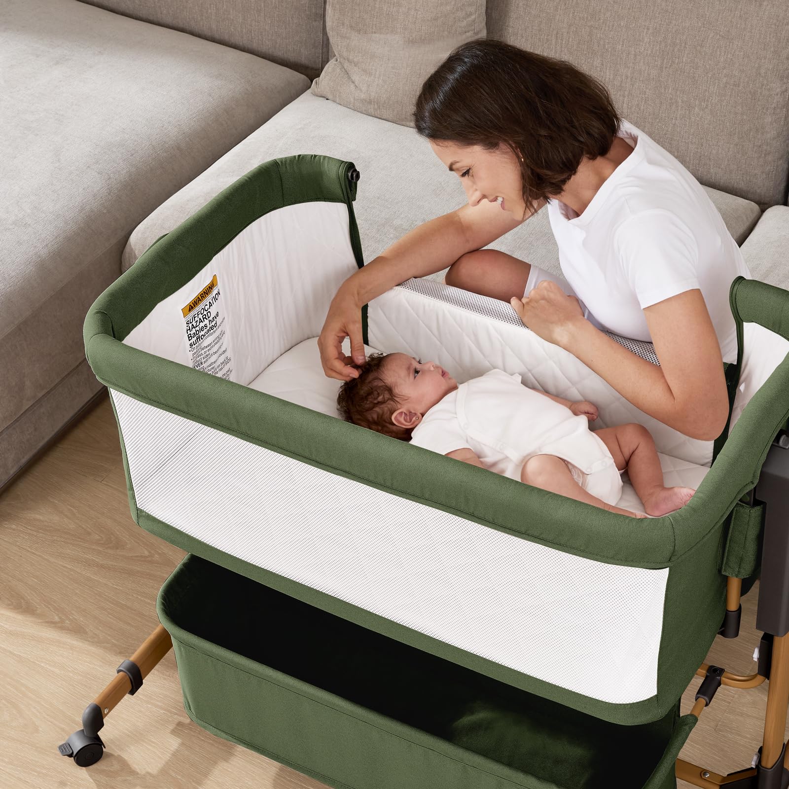 Bassinet, Rocking Bassinet, Bedside Bassinet, 6-Height Adjustable,