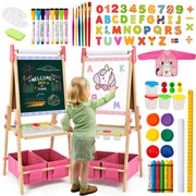 Including 100+ Accessories, Dual-Sided Wooden Easel for Kids Girls