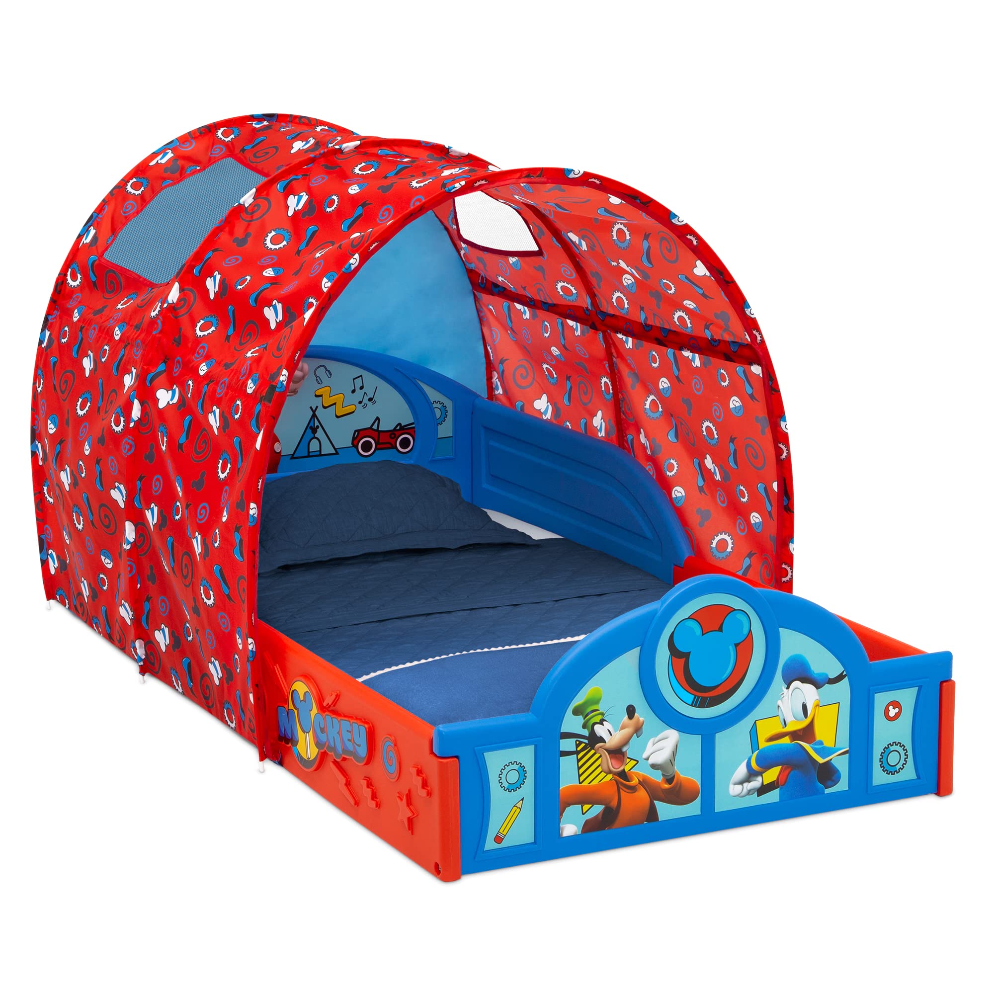 Disney Mickey Mouse Sleep and Play Toddler Bed with Tent, Blue/Red