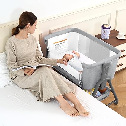 Bassinet Bedside Sleeper, 3 in 1 Bedside Crib with 6 Adjustable