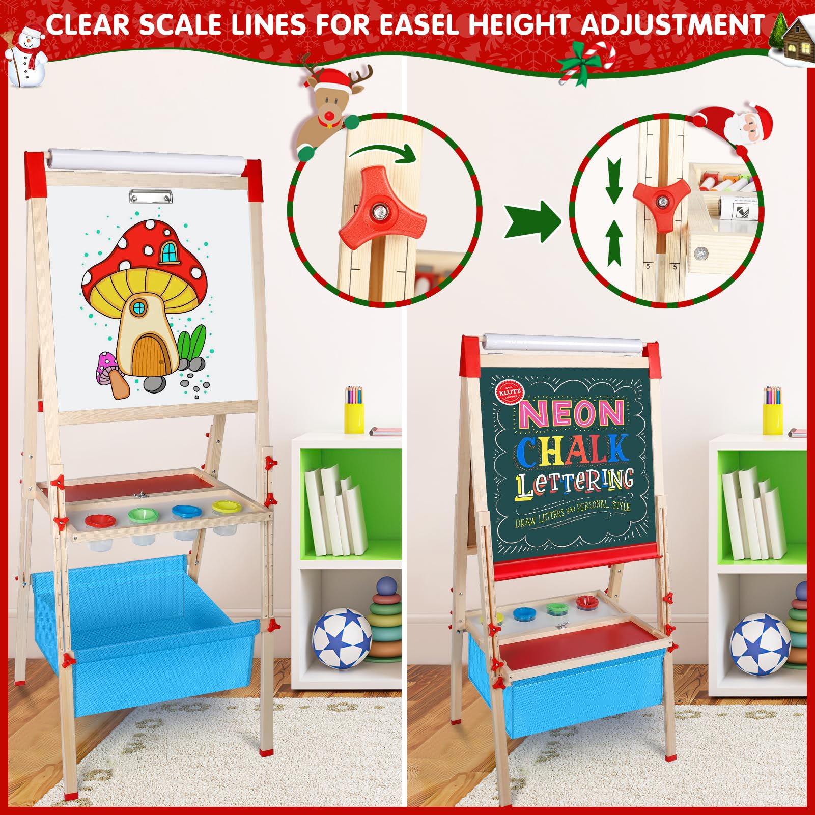 Adjustable Wooden Easel for Kids – Foldable Art Easel with Paper Roll, Magnetic Double-Sided Whiteboard & Chalkboard, 130+ PCS Accessories, Ideal Gift for Toddlers & Children Ages 2-8