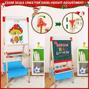 Adjustable Wooden Easel for Kids – Foldable Art Easel with Paper Roll, Magnetic Double-Sided Whiteboard & Chalkboard, 130+ PCS Accessories, Ideal Gift for Toddlers & Children Ages 2-8