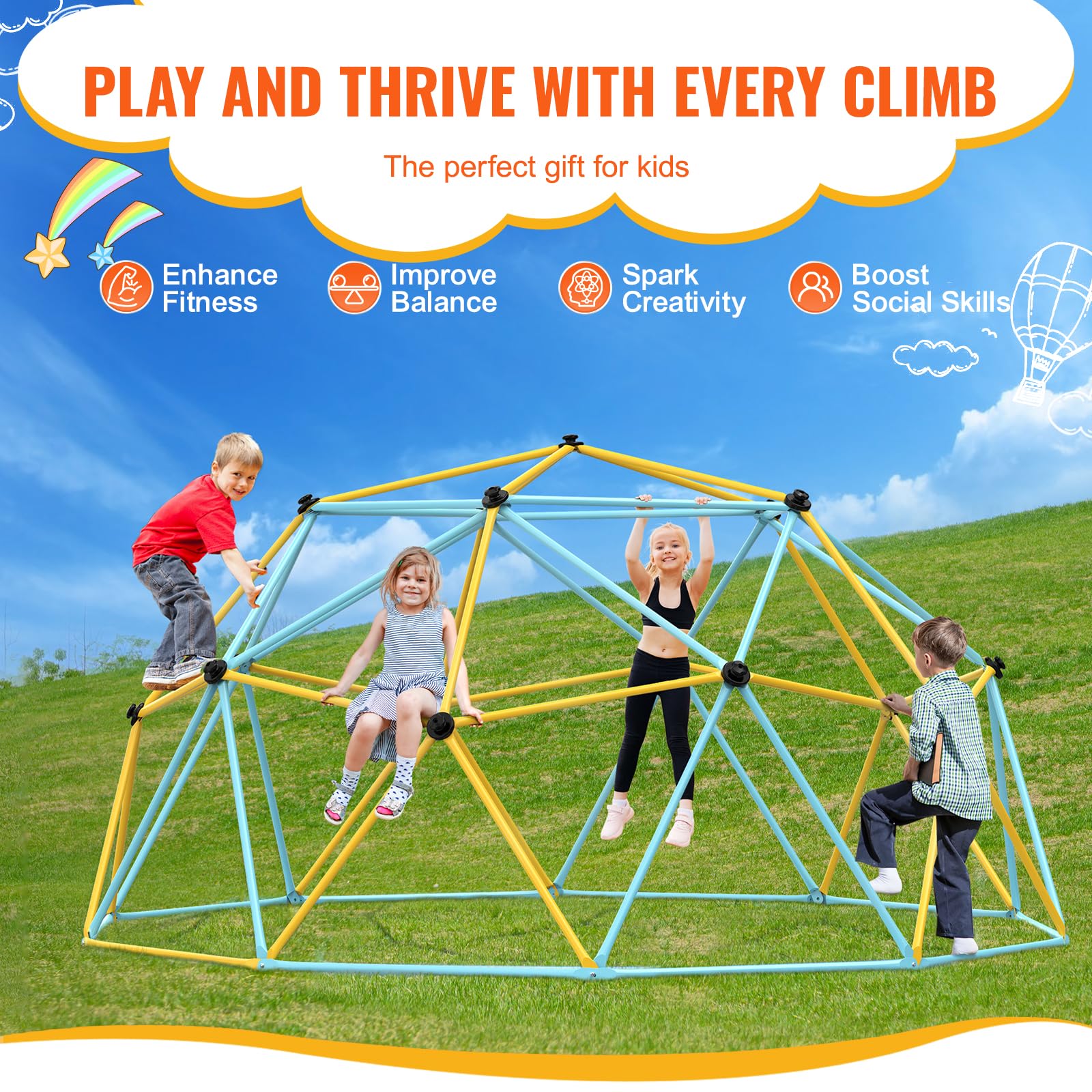 10FT Geometric Climbing Dome for Kids 3-10 Years