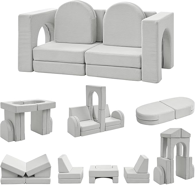 Kids Couch 10PCS, Modular Kids Play Couch for Playroom Bedroom, 10 in 1 Multifunctional