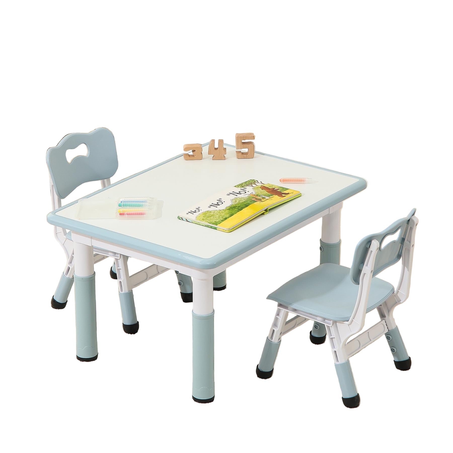 Toddler Table and 2 Chairs, Height-Adjustable Kids Table and Chairs Set