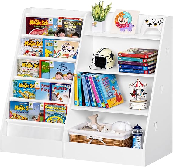 4 Tier Kids Bookshelf and Storage Organizer, Five Layer Sling Children Bookcase