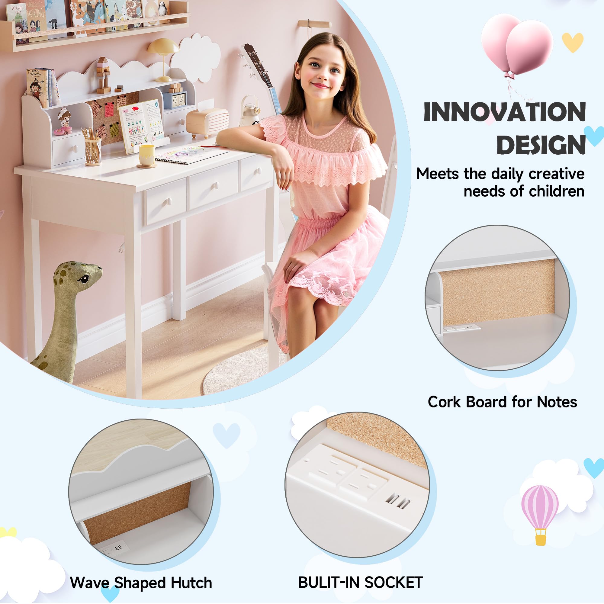 Writing Desk with Detachable Hutch and Storage Drawers