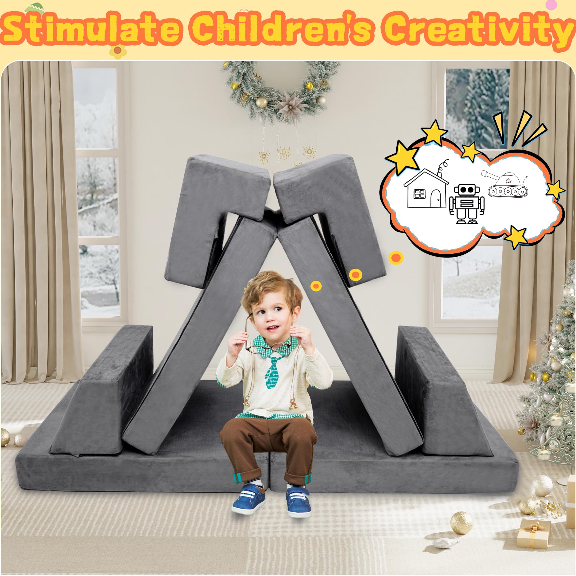 Kids Modular Play Couch Convertible Foam Sofa for Toddlers