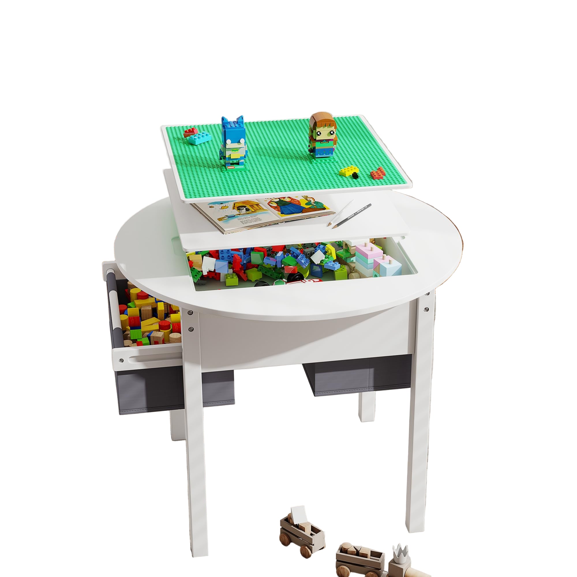 Kids Table with Storage, Wooden Kids Play Table with 2 Canvas Drawers