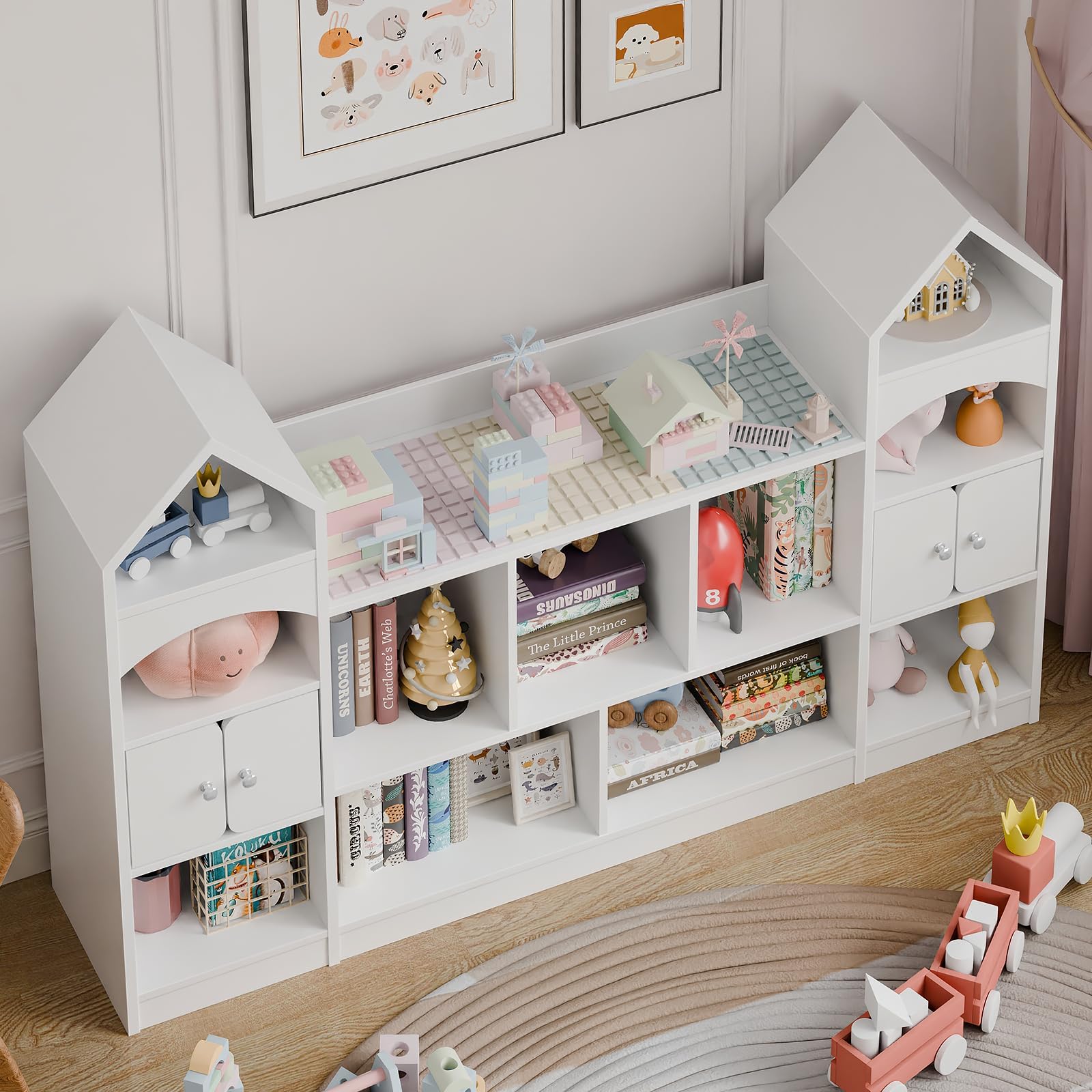 Castle Shape Children's Bookshelf, Kids Bookcase Display Case Kids Toy Storage