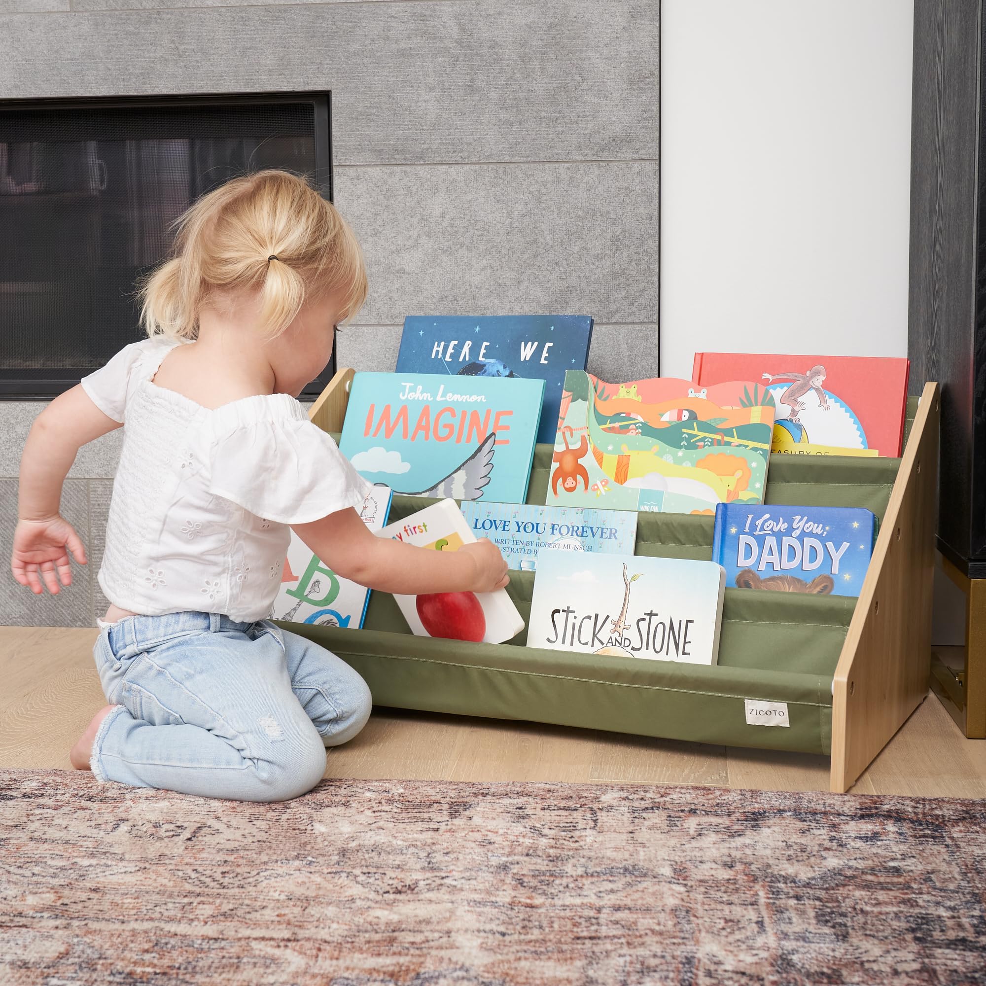 Wooden Kids Bookshelf Montessori Storage Organizer