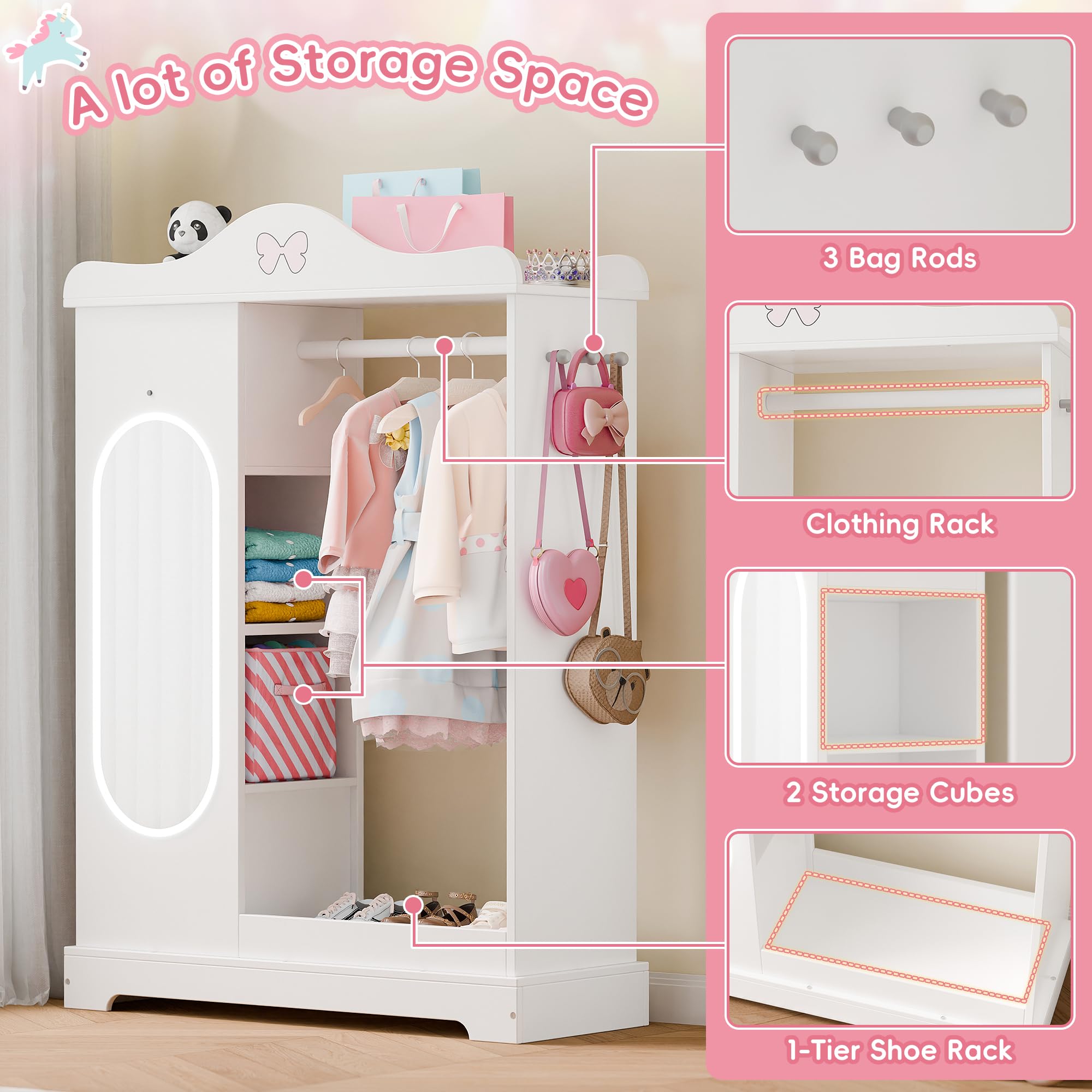 Kids Armoire with Jewelry Cabinet and Mirror