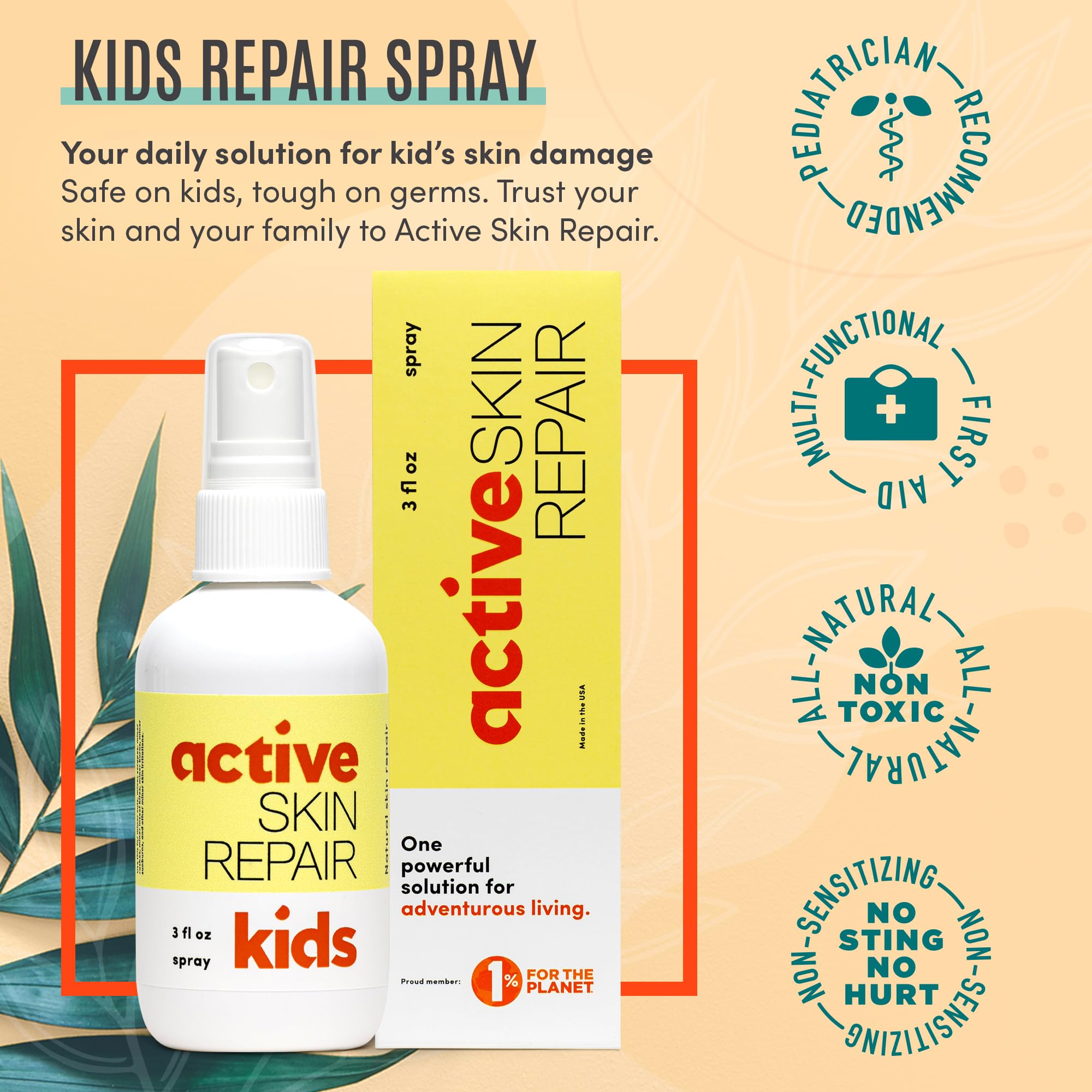 Active Skin Repair Kids First Aid Spray - Non-Toxic & Natural Antiseptic for Minor Cuts