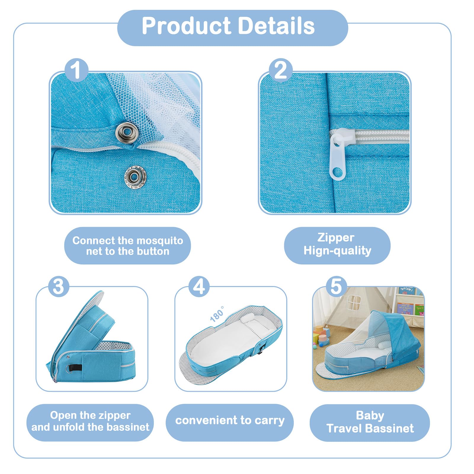 Portable Baby Travel Bassinet with Mosquito Net