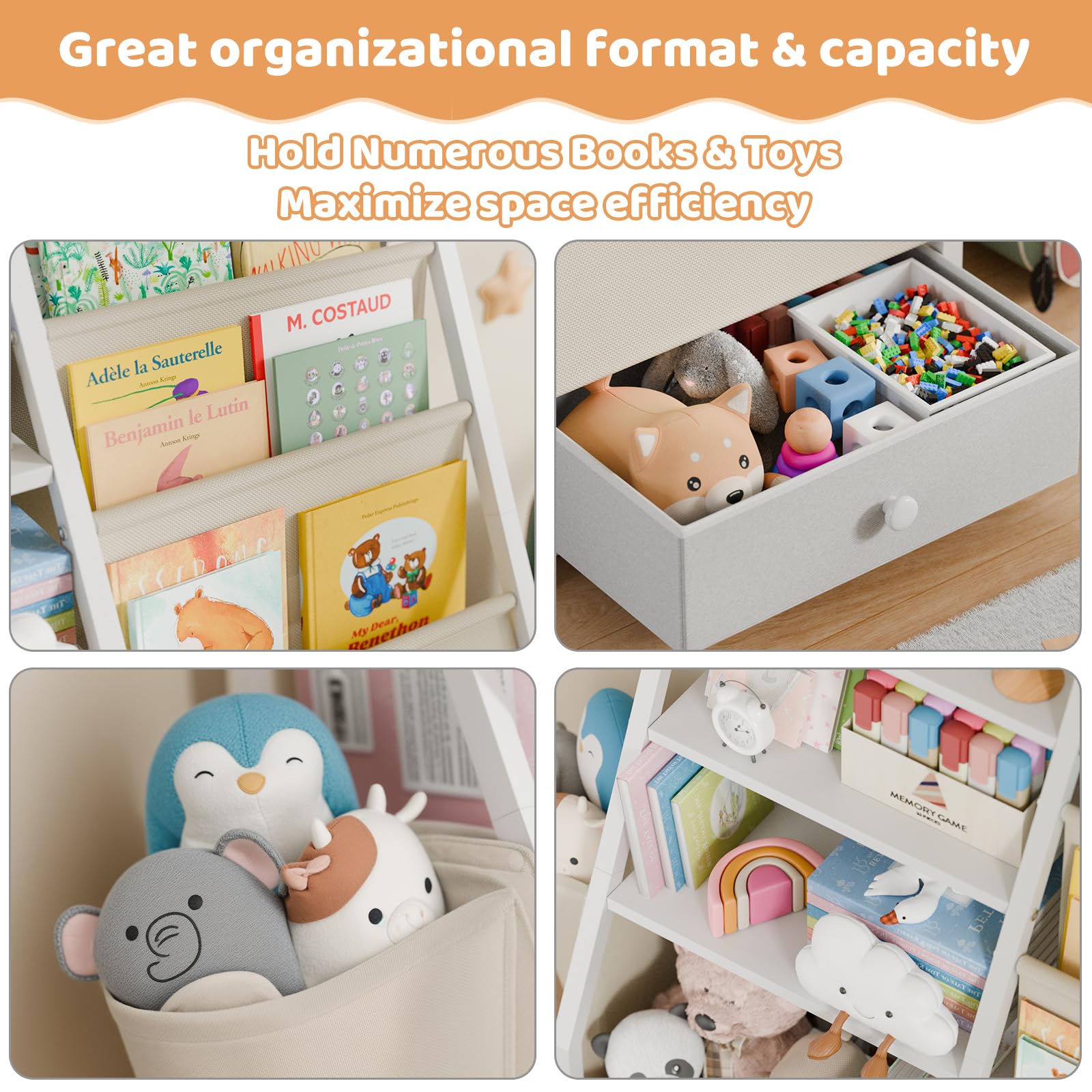 Kids Bookshelf and Toy Storage Organizer
