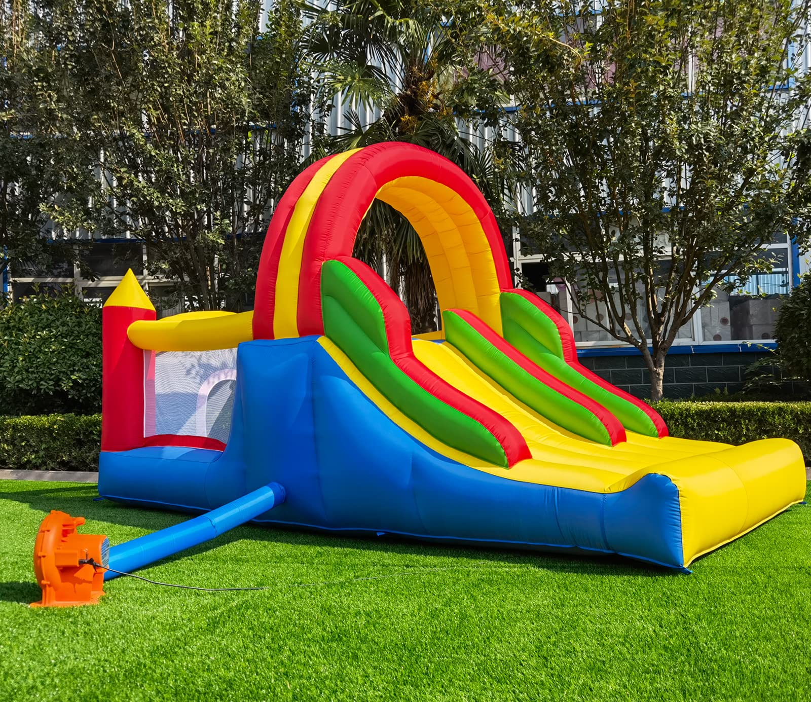 Inflatable Bounce House with Racing Slides and Climbing Wall