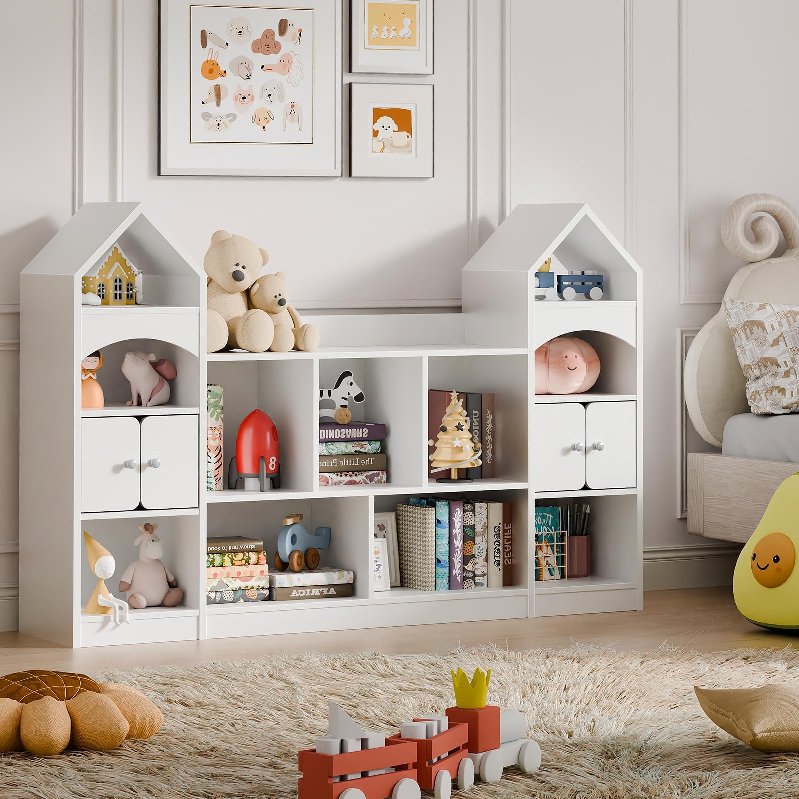Castle Shape Children's Bookshelf, Kids Bookcase Display Case Kids Toy Storage