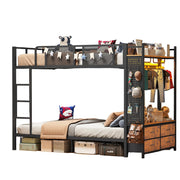 Metal Bunk Bed Twin Over Twin with Hall Tree, Power Outlet