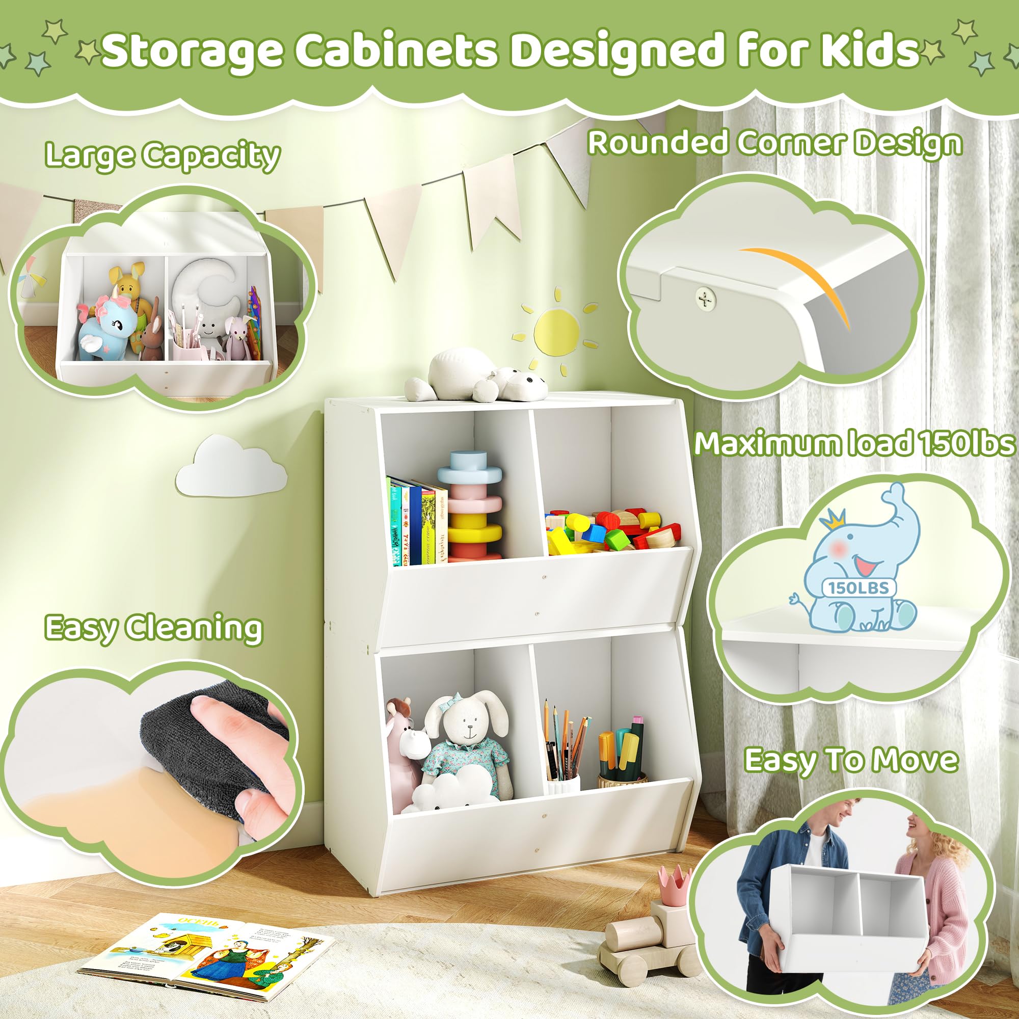 Stackable Toy Storage Organizer Cabinet for Kids