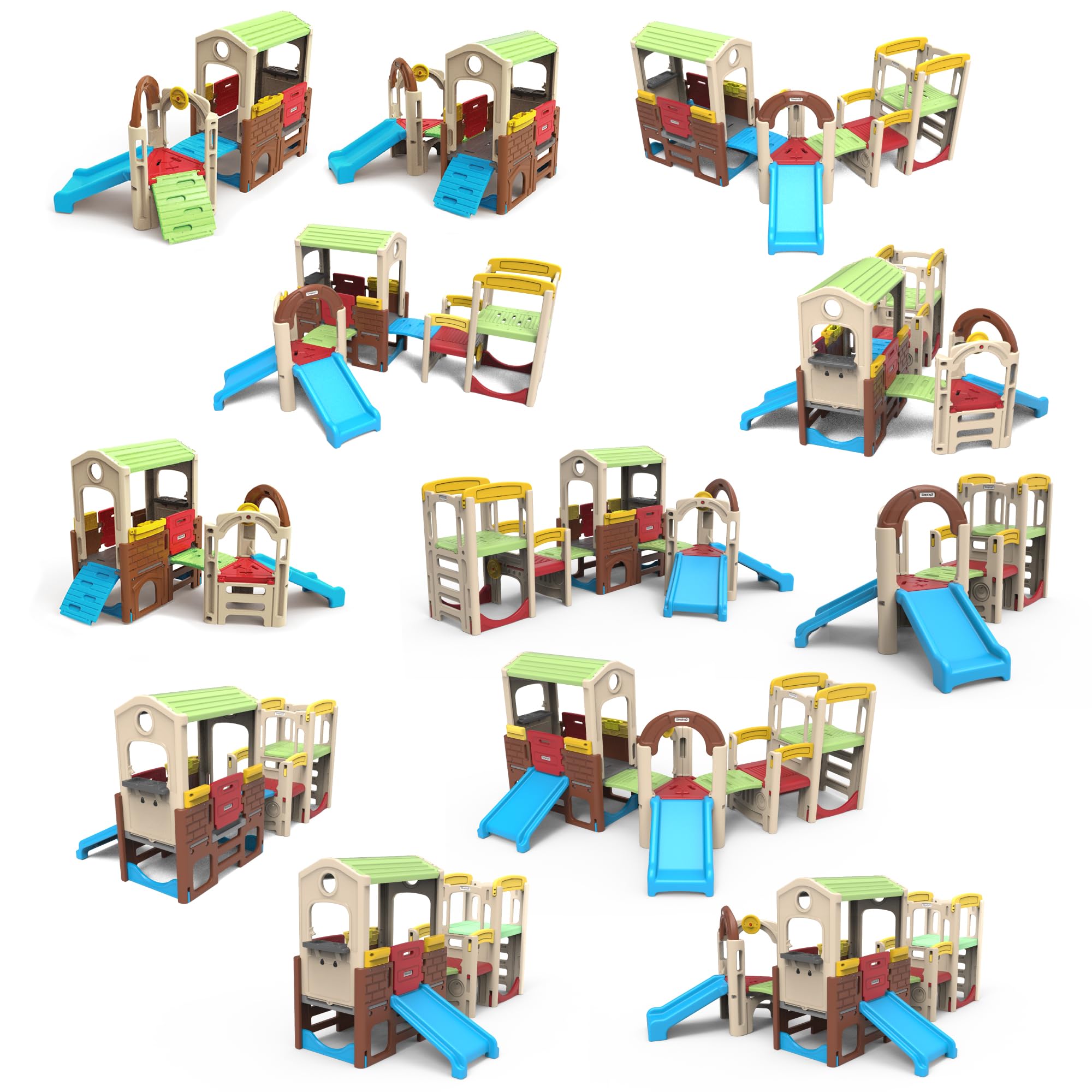 Modular Outdoor Play System with Slide and Climbing Features