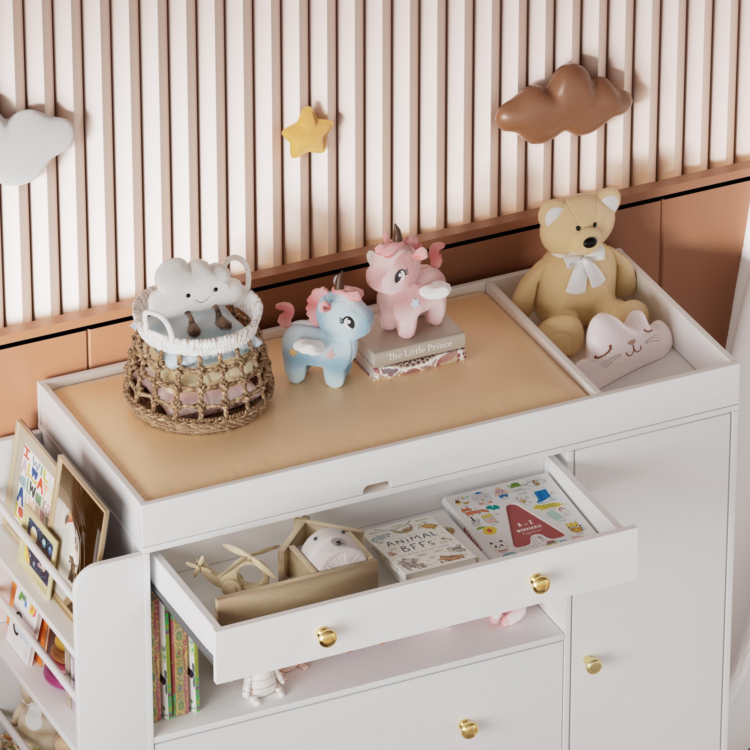 Dresser with Baby Changing Table, Modern Diaper Changing Station