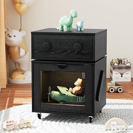 Nightstand with 360° Rotating Drawer & Motion Sensor Lights