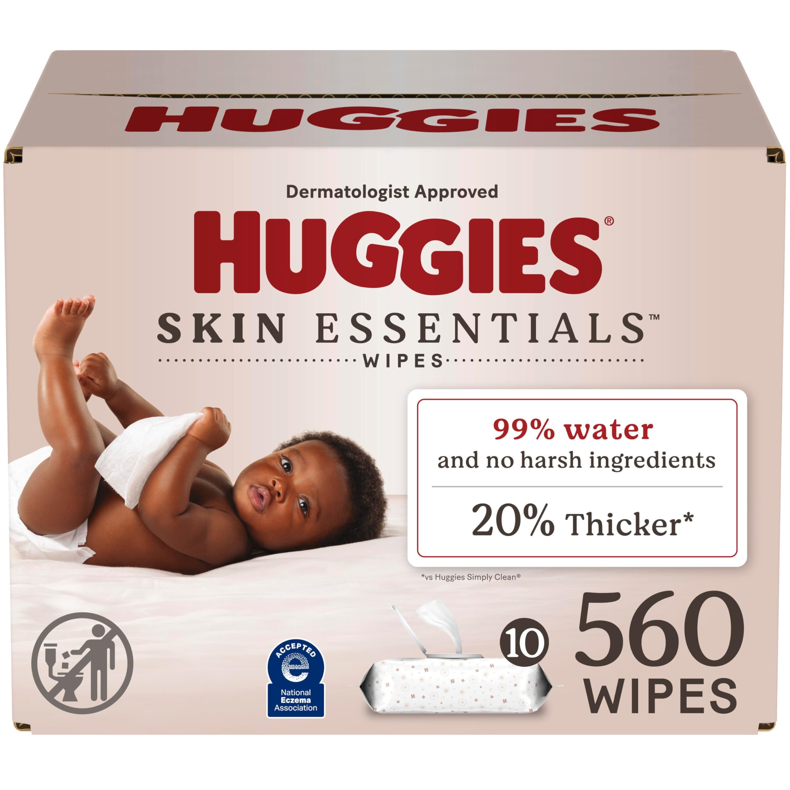 Essentials Baby Wipes, Hypoallergenic, 99% Water, 10 Flip Top Packs (560 Wipes Total)