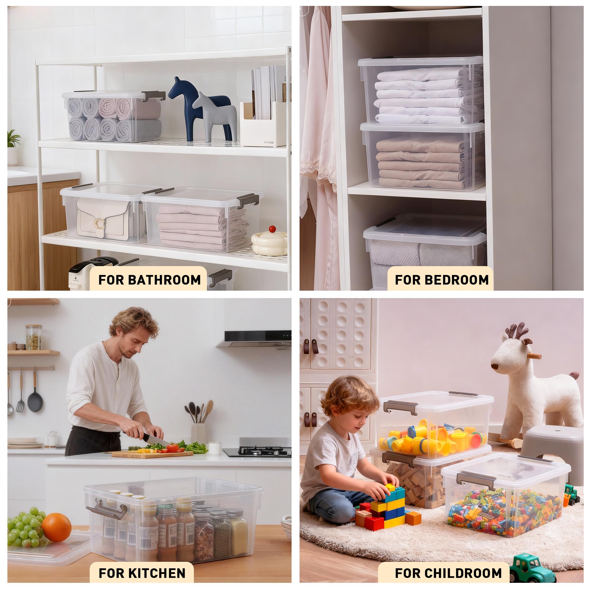 17 QT Plastic Storage Bins with Lids - 6 Pack Stackable Clear Containers