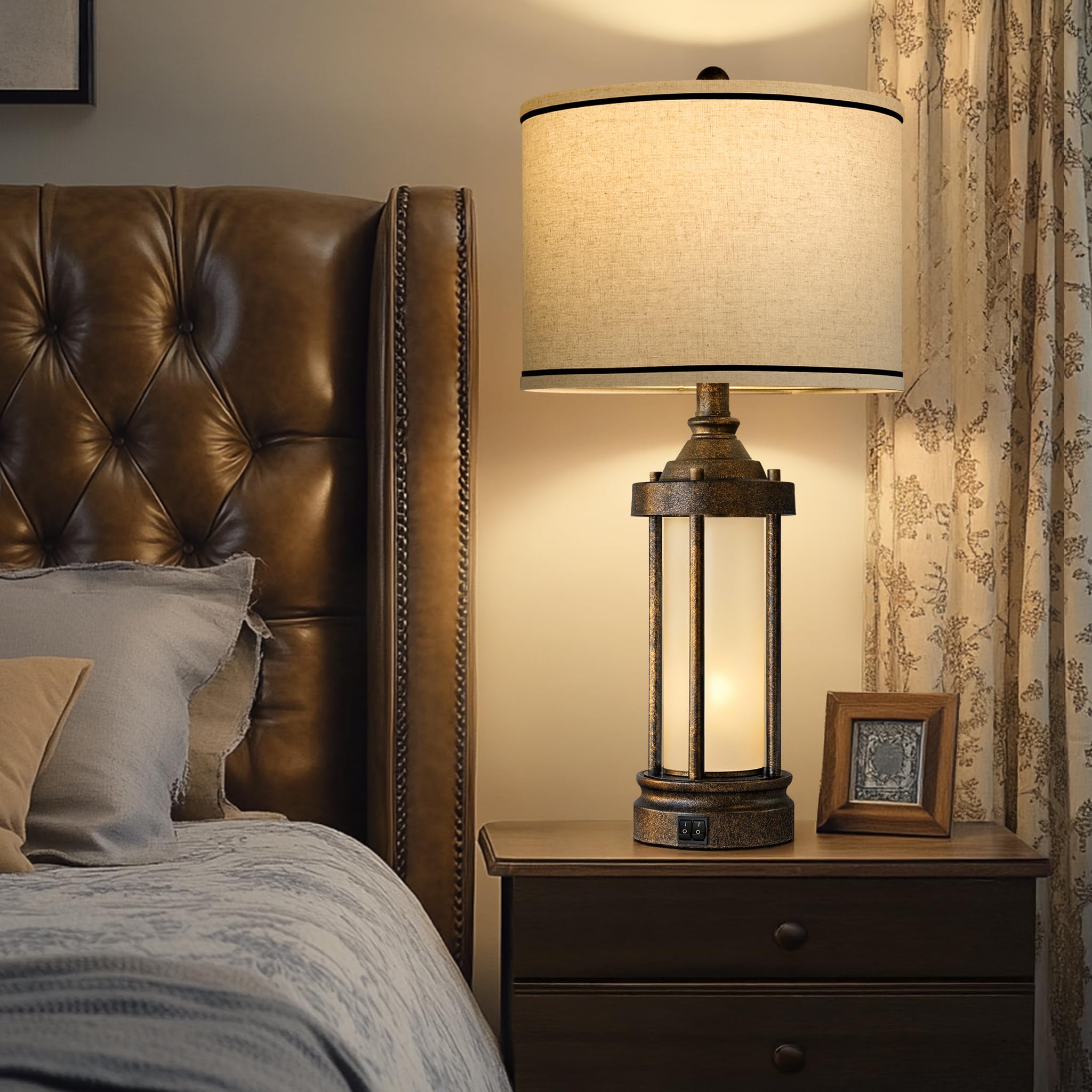 25'' Table Lamp for Living Room Bedroom Farmhouse Metal Lamps