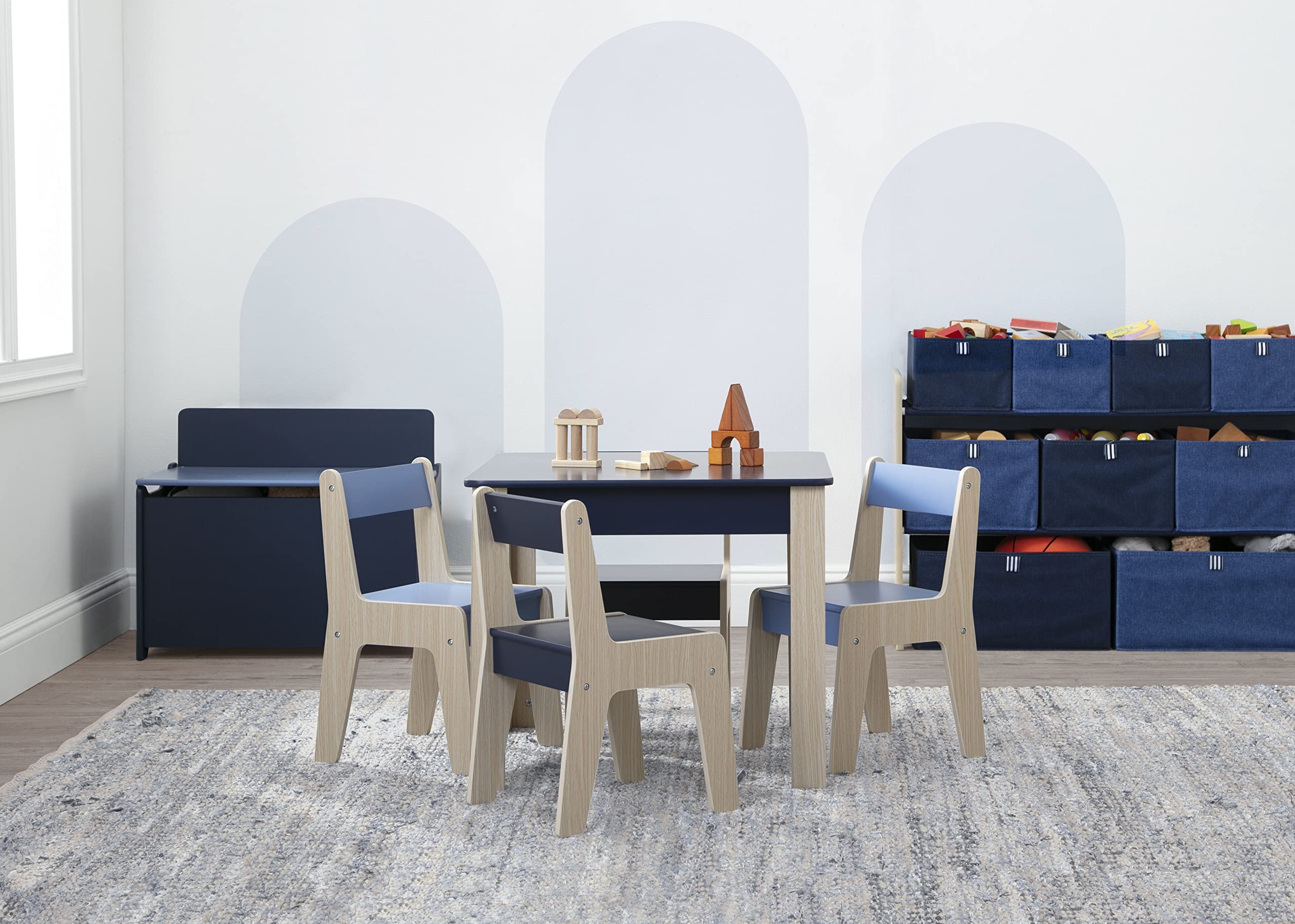 Kids Table and Chair Set - Navy Natural Wood