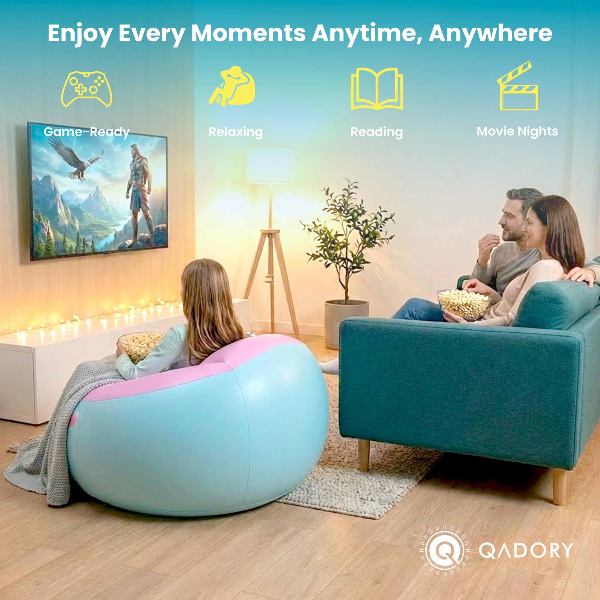 Inflatable Gaming Chair for Kids with Cup Holder and Storage Pockets