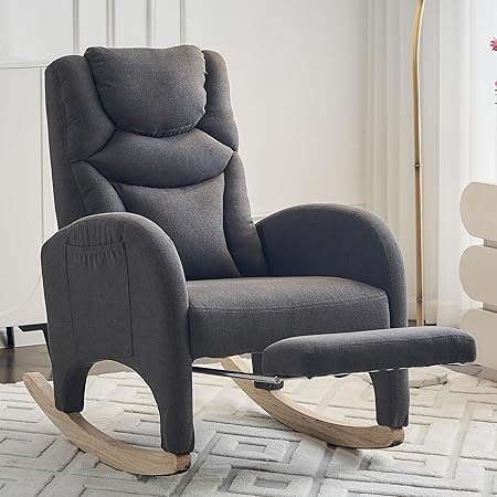 Nursery Rocking Chair with Foot Rest, Upholstered Glider Rocker
