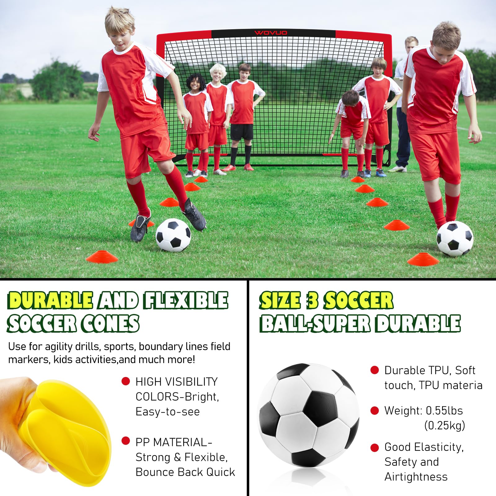 Portable Soccer Goals Set of 2 - 6x4 ft with Training Equipment