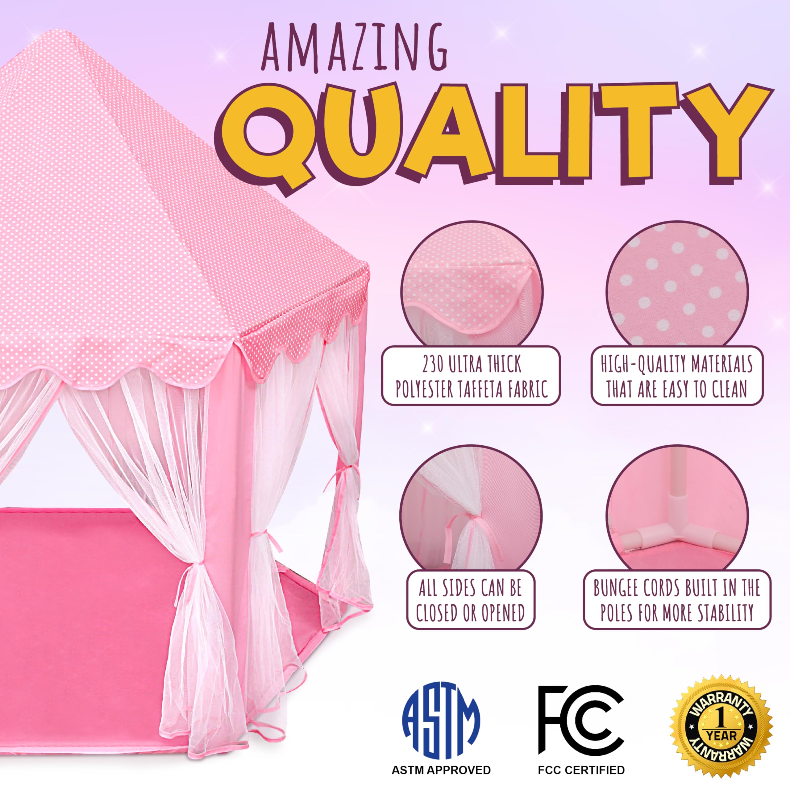 Princess Castle Play Tent with LED Star Lights