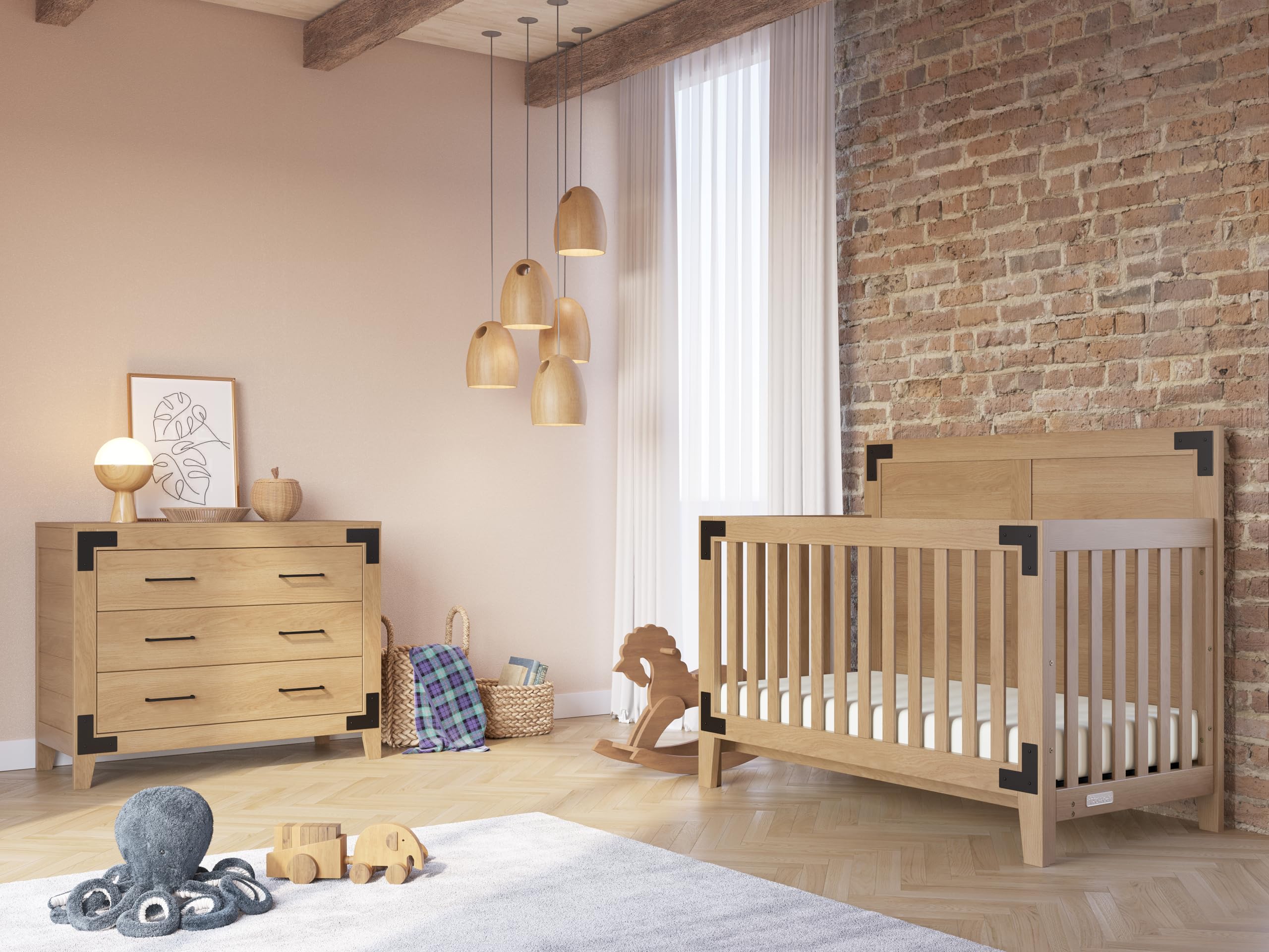 4-in-1 Convertible Baby Crib with Adjustable Mattress