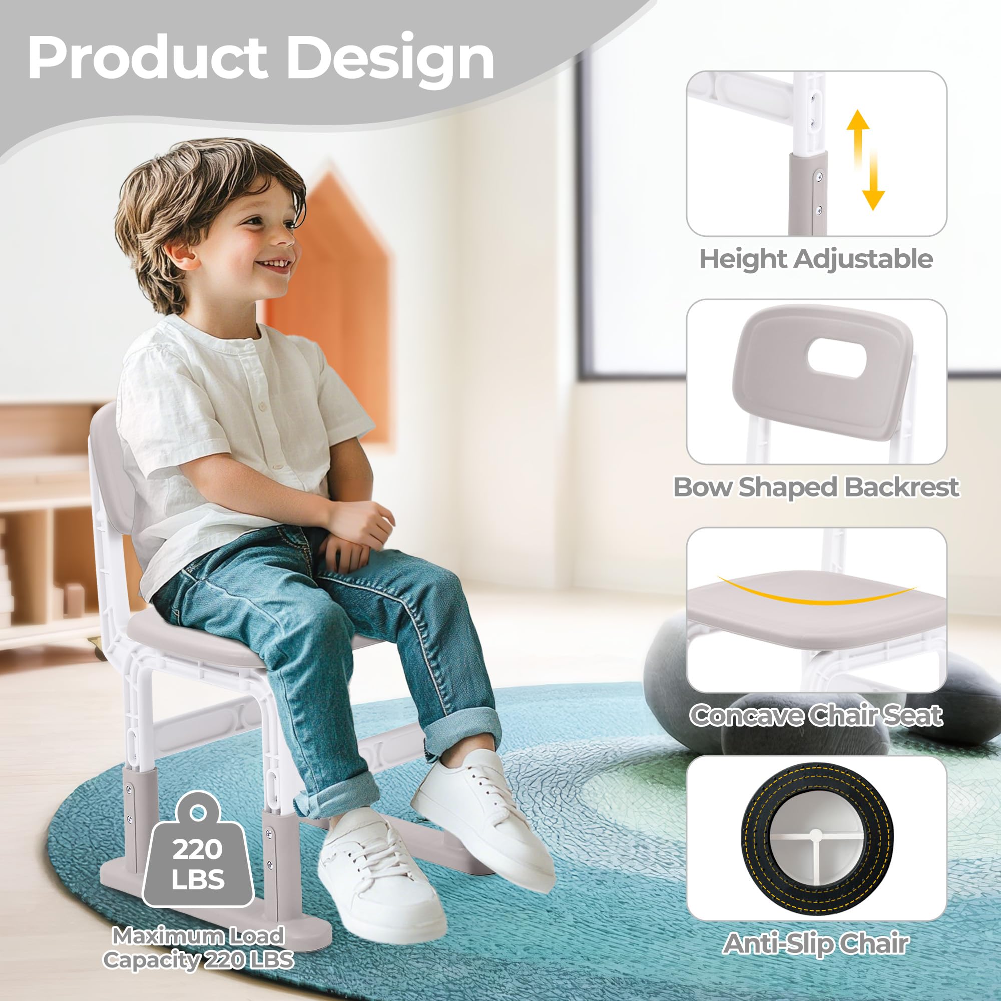 Height Adjustable Kids Desk and Chair Set with Bookshelf