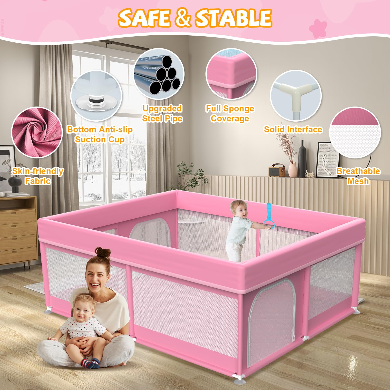 Large Baby Playpen with Mat 79x71 Inches