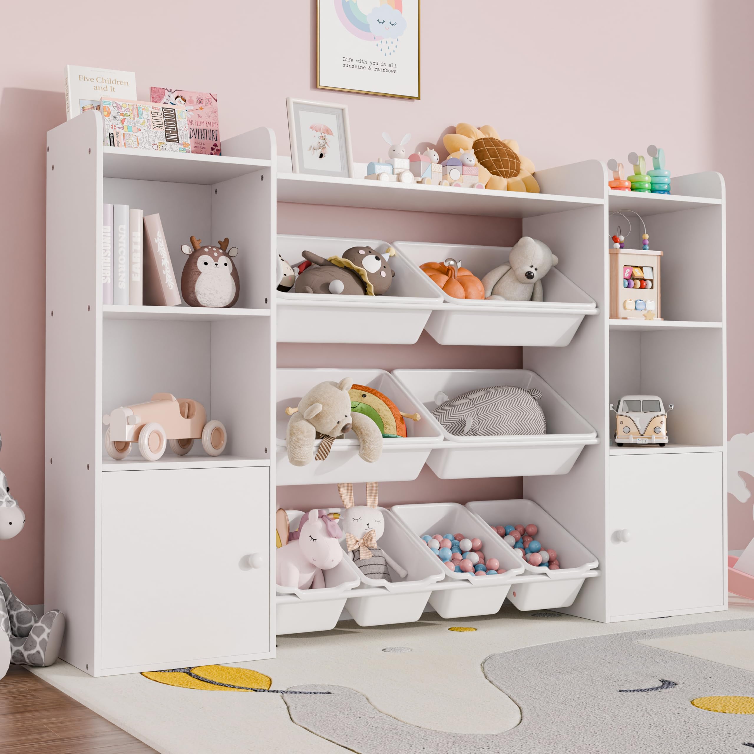 Toy Storage Organizer W/8 Removable Toy Bins, 4-Tier Toy Organizers