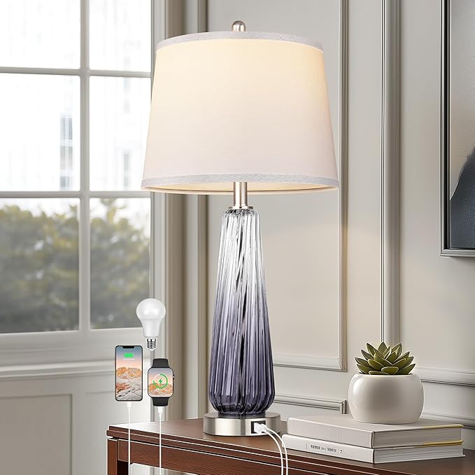 Lamps Set of 2, Modern Bedside Lamps for Bedrooms with USB A+C
